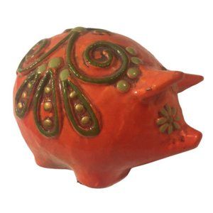 Fitz & Floyd Orange Pig Figurine Paperweight Vintage 1960s Avocado Green